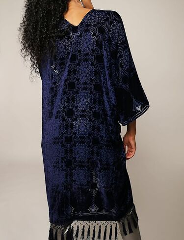 التستر النسائي Burnout Velvet Cardigan الزي غير الرسمي الطويل على Kimono مع شرابة in Saudi Arabia