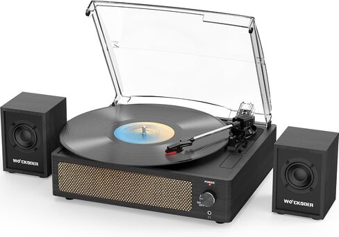 Record Player with Passive Bookshelf Speakers Belt-Drive Vintage Turntable for Vinyl Records External Dual Stereo Speakers LP Players 3 Speed Wireless AUX Headphone Input Auto Stop Retro Black Wooden in Kuwait
