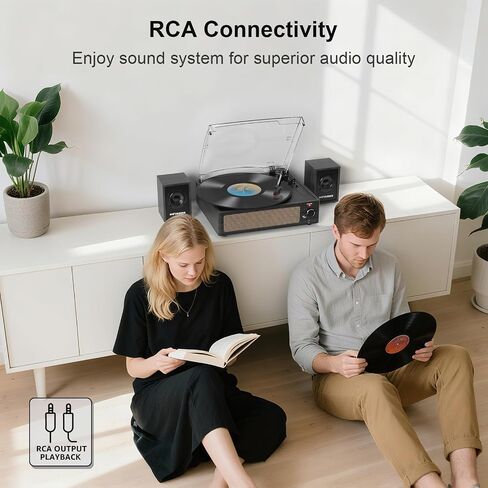 Record Player with Passive Bookshelf Speakers Belt-Drive Vintage Turntable for Vinyl Records External Dual Stereo Speakers LP Players 3 Speed Wireless AUX Headphone Input Auto Stop Retro Black Wooden in Kuwait