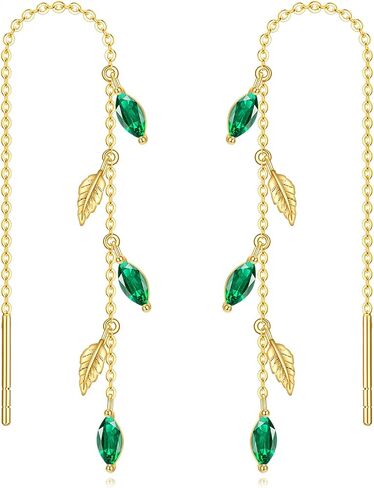 14K Solid Gold Moon and Star Earrings for Women Real Yellow Gold Threader Earrings Long Chain Jewelry Birthday Gifts for Wife in Saudi Arabia