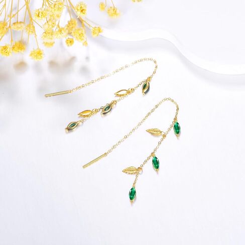 14K Solid Gold Moon and Star Earrings for Women Real Yellow Gold Threader Earrings Long Chain Jewelry Birthday Gifts for Wife in Saudi Arabia