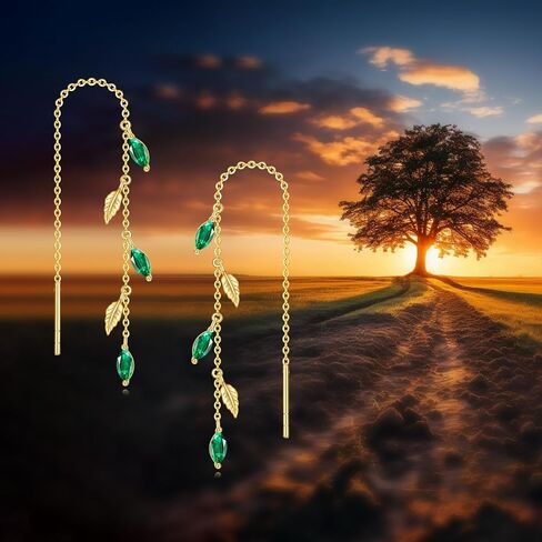 14K Solid Gold Moon and Star Earrings for Women Real Yellow Gold Threader Earrings Long Chain Jewelry Birthday Gifts for Wife in Saudi Arabia
