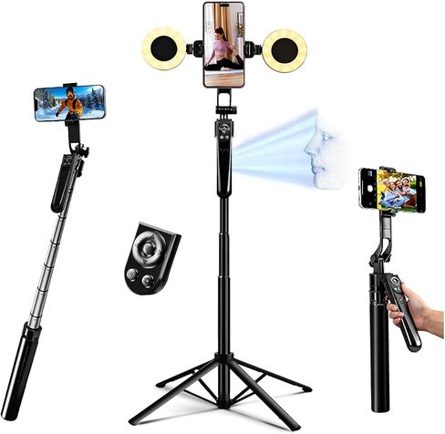 Auto Face Tracking Selfie Stick Tripod for iPhone with Light 360 Rotation That Follows Your Movement 70.9" Camera Tripod Stand with Remote for Content Creator Vlog Live Stream Video Recording in Saudi Arabia