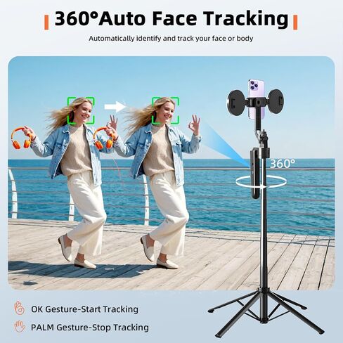 Auto Face Tracking Selfie Stick Tripod for iPhone with Light 360 Rotation That Follows Your Movement 70.9" Camera Tripod Stand with Remote for Content Creator Vlog Live Stream Video Recording in Saudi Arabia