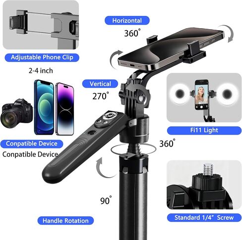 Auto Face Tracking Selfie Stick Tripod for iPhone with Light 360 Rotation That Follows Your Movement 70.9" Camera Tripod Stand with Remote for Content Creator Vlog Live Stream Video Recording in Saudi Arabia