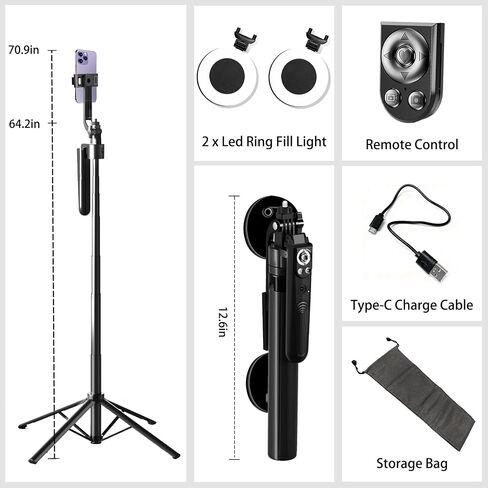 Auto Face Tracking Selfie Stick Tripod for iPhone with Light 360 Rotation That Follows Your Movement 70.9" Camera Tripod Stand with Remote for Content Creator Vlog Live Stream Video Recording in Saudi Arabia