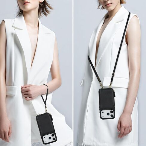 حافظة محفظة Bocasal for MagSafe Crossbody متوافقة مع iPhone 17 Pro، حافظة محفظة واقية لمنع RFID مع فتحات للبطاقات وحامل ومسند وحزام معصم وسحاب 6.3 بوصة 5G (أسود) in Saudi Arabia