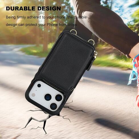 حافظة محفظة Bocasal for MagSafe Crossbody متوافقة مع iPhone 17 Pro، حافظة محفظة واقية لمنع RFID مع فتحات للبطاقات وحامل ومسند وحزام معصم وسحاب 6.3 بوصة 5G (أسود) in Saudi Arabia
