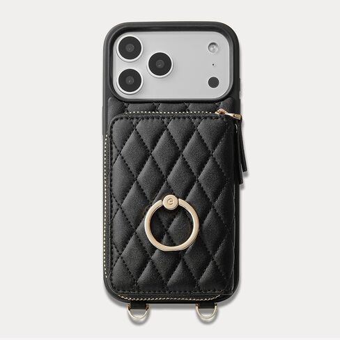 حافظة ZVE لهاتف iPhone 17 Pro Max للنساء، محفظة كروس مع حزام للمعصم وغطاء قلاب مقاس 6.9 بوصة - أسود in Saudi Arabia