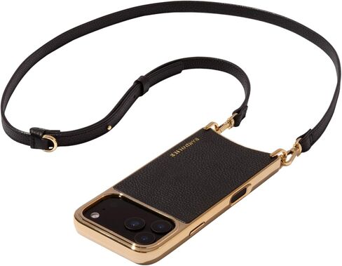 Bandolier Rayna Crossbody Phone Case for iPhone 17 Pro. 100% Genuine Pebble Leather with Gold Hardware. Adjustable & Removable Strap. Magnetic Backing. Magsafe Compatible. in Kuwait