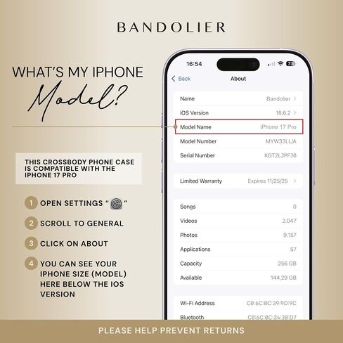 Bandolier Rayna Crossbody Phone Case for iPhone 17 Pro. 100% Genuine Pebble Leather with Gold Hardware. Adjustable & Removable Strap. Magnetic Backing. Magsafe Compatible. in Kuwait