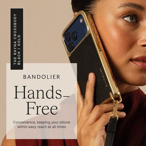 Bandolier Rayna Crossbody Phone Case for iPhone 17 Pro. 100% Genuine Pebble Leather with Gold Hardware. Adjustable & Removable Strap. Magnetic Backing. Magsafe Compatible. in Kuwait