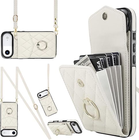 Crossbody Case for Apple 17 Pro Max with Card Holder, PU Leather with Wallet Removable Lanyard Wrist Strap Kickstand Cover for Women Girls Case for iPhone 17 Pro Max.Lanyard Black in Saudi Arabia