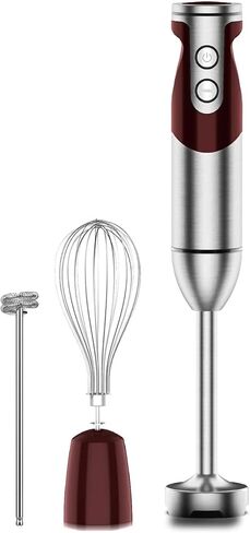 MegaWise 5-in-1 Immersion Hand Blender Set with Variable Speed, 400W, Stainless Steel - Includes Chopper, Whisk, Milk Frother, and Beaker - Ideal for Soups, Smoothies, Baby Food & More (RED) in Kuwait