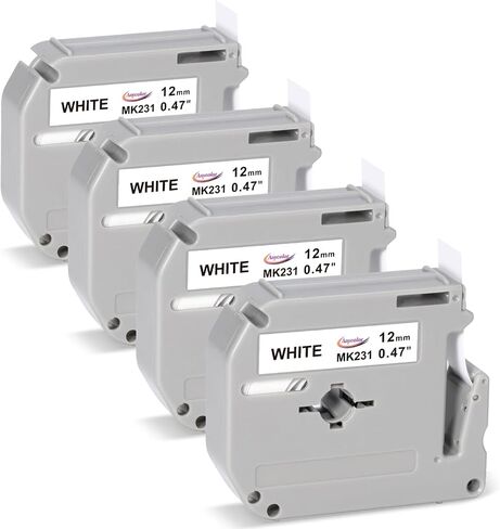 Anycolor M-K231 PTM95 Label Tape Compatible with Brother M Tape P Touch 12mm 0.47 White, M-K231s MK231 M231 for Brother PT-M95 PT-70BM PT-90 PT-85 PT65 45 Ptouch Label Maker Refills, 4 Pack in Saudi Arabia