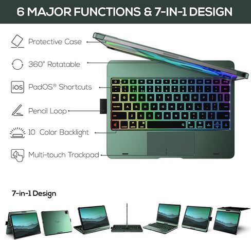 typecase Touch Keyboard Case for iPad Air 11-inch(M3/M2, 2025/2024) & iPad Pro 11(4th/3rd/2nd/1st Gen), Multi-Touch Trackpad, 11-Color Backlight, 360°Rotatable for iPad Air 5/4th Gen, Midnight Green in Saudi Arabia