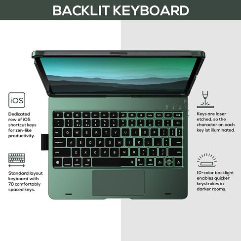 typecase Touch Keyboard Case for iPad Air 11-inch(M3/M2, 2025/2024) & iPad Pro 11(4th/3rd/2nd/1st Gen), Multi-Touch Trackpad, 11-Color Backlight, 360°Rotatable for iPad Air 5/4th Gen, Midnight Green in Saudi Arabia