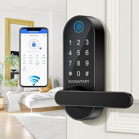 Fingerprint Door Lock, Keyless Entry Door Lock, Smart Lock with Handle for Front Door and Bedroom, Built-in WiFi, App Remote Control, Electronic Digital Keypad with Knob, Auto-Lock in Saudi Arabia