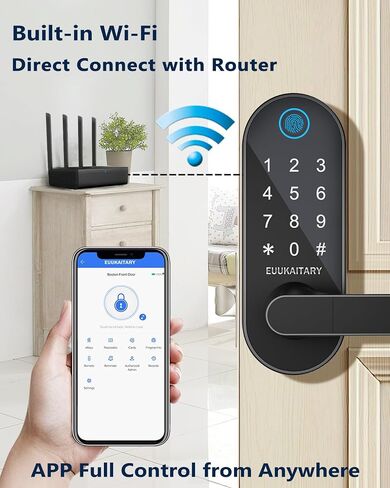 Fingerprint Door Lock, Keyless Entry Door Lock, Smart Lock with Handle for Front Door and Bedroom, Built-in WiFi, App Remote Control, Electronic Digital Keypad with Knob, Auto-Lock in Saudi Arabia