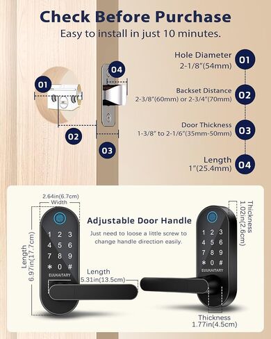 Fingerprint Door Lock, Keyless Entry Door Lock, Smart Lock with Handle for Front Door and Bedroom, Built-in WiFi, App Remote Control, Electronic Digital Keypad with Knob, Auto-Lock in Saudi Arabia