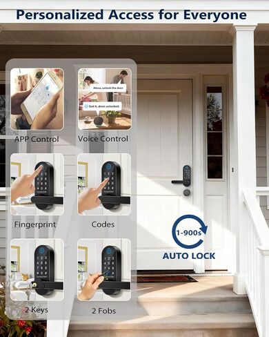 Fingerprint Door Lock, Keyless Entry Door Lock, Smart Lock with Handle for Front Door and Bedroom, Built-in WiFi, App Remote Control, Electronic Digital Keypad with Knob, Auto-Lock in Saudi Arabia