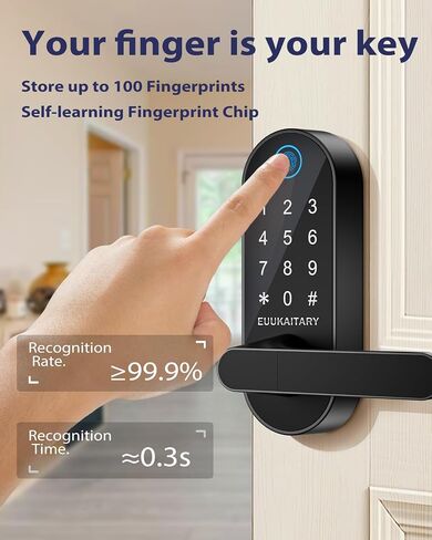Fingerprint Door Lock, Keyless Entry Door Lock, Smart Lock with Handle for Front Door and Bedroom, Built-in WiFi, App Remote Control, Electronic Digital Keypad with Knob, Auto-Lock in Saudi Arabia