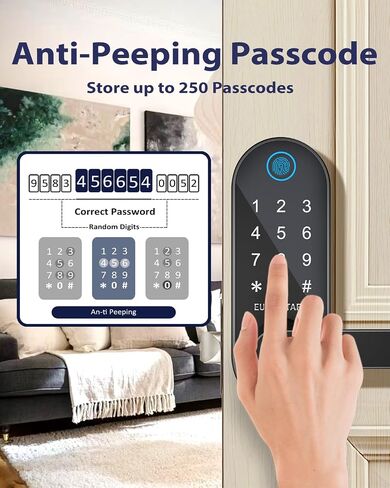 Fingerprint Door Lock, Keyless Entry Door Lock, Smart Lock with Handle for Front Door and Bedroom, Built-in WiFi, App Remote Control, Electronic Digital Keypad with Knob, Auto-Lock in Saudi Arabia