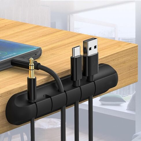 Cable Organizer Clips - 5-Slot Desktop Cord Manager, 4.5" L × 1" W × 0.6" H, Non-Slip Wire Holder for Office, Bedroom Black in Saudi Arabia