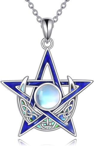 KQF Wiccan Pagan/Pentagram Moonstone القلائد فضة سلتيك نجمة القمر قلادة قلادة تميمة مجوهرات الساحرة تاليسمان هدية للنساء الرجال in Saudi Arabia