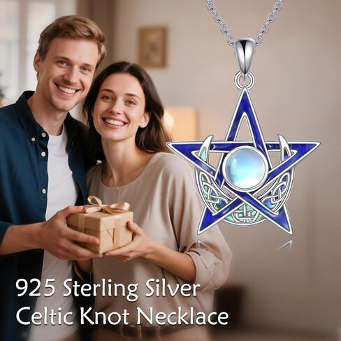 KQF Wiccan Pagan/Pentagram Moonstone القلائد فضة سلتيك نجمة القمر قلادة قلادة تميمة مجوهرات الساحرة تاليسمان هدية للنساء الرجال in Saudi Arabia
