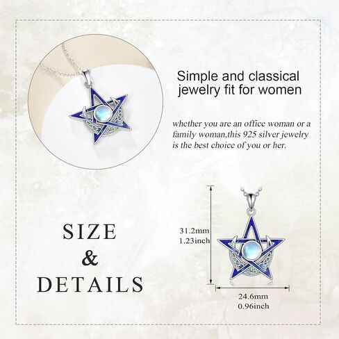 KQF Wiccan Pagan/Pentagram Moonstone القلائد فضة سلتيك نجمة القمر قلادة قلادة تميمة مجوهرات الساحرة تاليسمان هدية للنساء الرجال in Saudi Arabia