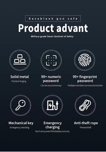 KASABLANK Gun Safe for Pistols - 3 Ways Unlock (Fingerprint/Digital PIN/Key) with Quick Access, LCD Temperature & Humidity Display, Solid Steel Safe for Home, Nightstand, Bedroom, Car and Cloakroom in Saudi Arabia
