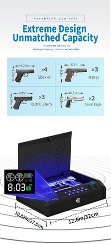 KASABLANK Gun Safe for Pistols - 3 Ways Unlock (Fingerprint/Digital PIN/Key) with Quick Access, LCD Temperature & Humidity Display, Solid Steel Safe for Home, Nightstand, Bedroom, Car and Cloakroom in Saudi Arabia