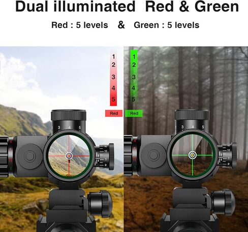 MidTen 2.5-10x40 نطاق ميل دوت مضاء باللون الأحمر والأخضر مع مجموعة ليزر أحمر/أخضر - لون العدسة الخضراء وحواملها in Kuwait