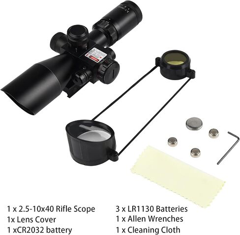 MidTen 2.5-10x40 نطاق ميل دوت مضاء باللون الأحمر والأخضر مع مجموعة ليزر أحمر/أخضر - لون العدسة الخضراء وحواملها in Kuwait