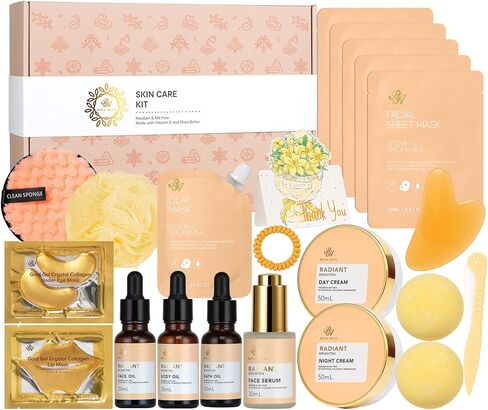 Skin Care Set, 28pcs Gifts for Women & Men includes Face Cream,Bath Oil, Scented Candle. Facial Skin Care Set, Body & Facial Kit for Women, Birthday Gifts for Women in Kuwait