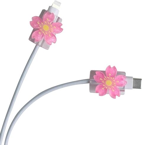 2pcs Pink Sakura Cable Protector – Stylish Anti-Break Fixer Compatible with Apple Charging Cables – Durable & Decorative USB Cord Accessory in Saudi Arabia