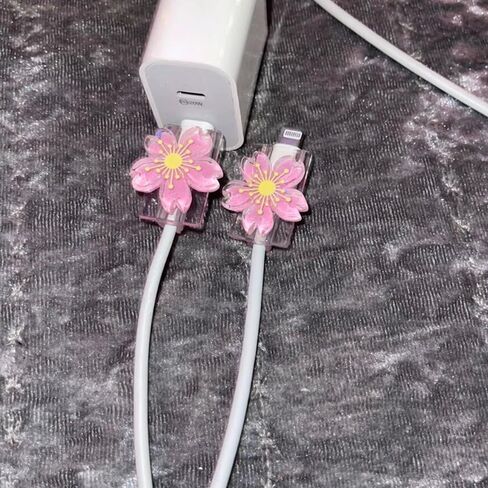 2pcs Pink Sakura Cable Protector – Stylish Anti-Break Fixer Compatible with Apple Charging Cables – Durable & Decorative USB Cord Accessory in Saudi Arabia