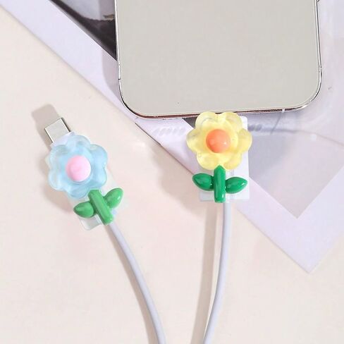 2pcs Adorable Flower Cable Protector – Durable Anti-Break Fixer Compatible with Apple Charging Cables – Stylish & Fun USB Cord Accessory in Saudi Arabia