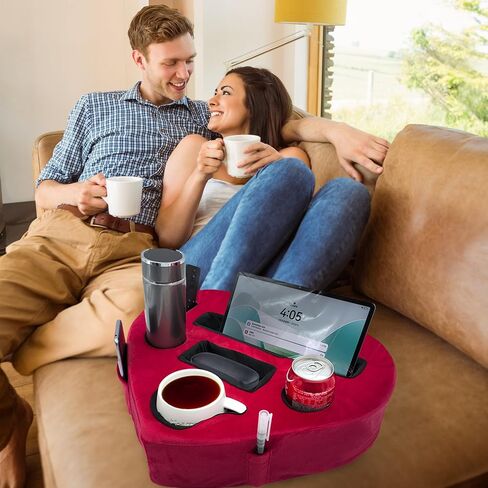 Heart-Shaped Bed & Couch Cup Holder Pillow – 8-in-1 Sofa Cup Holder Tray, Non-Slip Base, Washable Cover – Bed Caddy Organizer Tray for Remotes or Tablet – Romantic Gift for Women & Couples, Red in Saudi Arabia