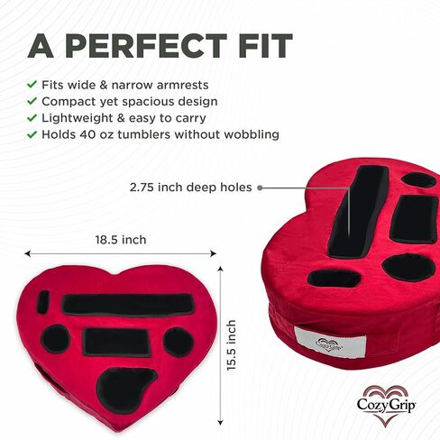 Heart-Shaped Bed & Couch Cup Holder Pillow – 8-in-1 Sofa Cup Holder Tray, Non-Slip Base, Washable Cover – Bed Caddy Organizer Tray for Remotes or Tablet – Romantic Gift for Women & Couples, Red in Saudi Arabia