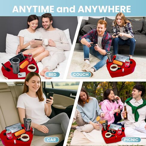 Heart-Shaped Bed & Couch Cup Holder Pillow – 8-in-1 Sofa Cup Holder Tray, Non-Slip Base, Washable Cover – Bed Caddy Organizer Tray for Remotes or Tablet – Romantic Gift for Women & Couples, Red in Saudi Arabia