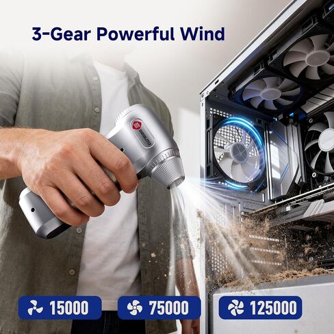 Compressed Air Duster-125,000 RPM Cordless Electric Air Duster, Rechargeable Super Power Air Blower with 3-Gear Turbo Fan, Air Blower for PC, Keyboard, Outdoor, Car & Home in Saudi Arabia