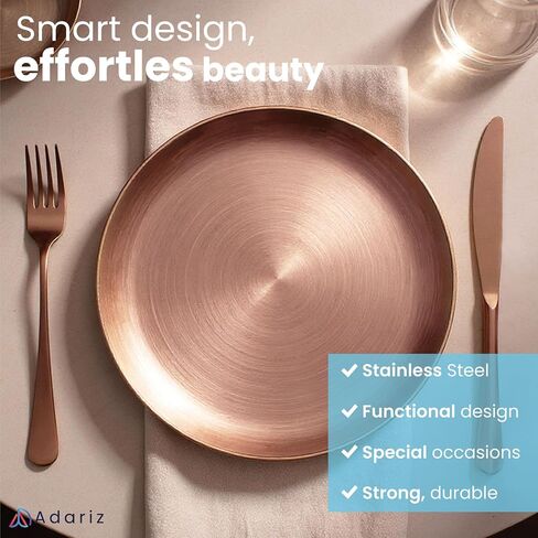 Elegant 12-Piece Rose Gold Stainless Steel Plate & Cutlery Set – 4 Plates, 4 Forks, 4 Knives – Durable Dinnerware for Home, Outdoor Dining, Picnics & More in Saudi Arabia