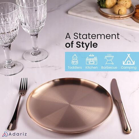 Elegant 12-Piece Rose Gold Stainless Steel Plate & Cutlery Set – 4 Plates, 4 Forks, 4 Knives – Durable Dinnerware for Home, Outdoor Dining, Picnics & More in Saudi Arabia