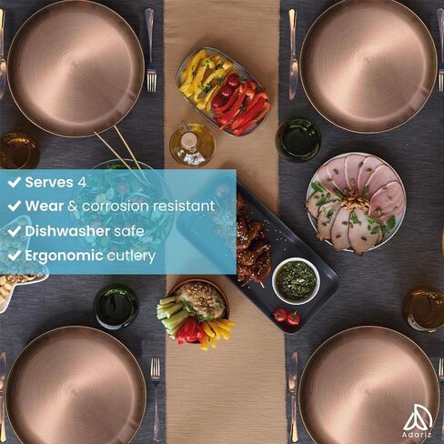 Elegant 12-Piece Rose Gold Stainless Steel Plate & Cutlery Set – 4 Plates, 4 Forks, 4 Knives – Durable Dinnerware for Home, Outdoor Dining, Picnics & More in Saudi Arabia
