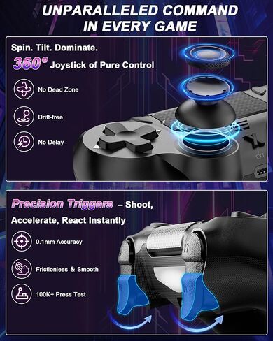 وحدة تحكم Quevati اللاسلكية لجهاز PS-4، عصا تحكم لعبة اهتزاز مزدوجة/استشعار الحركة/لوحة اللمس/مكبر صوت/سماعة رأس مقبس صوت 3.5 مم، مستشعر ستة محاور مطور، متوافق مع وحدة تحكم PS4/Slim/Pro/الكمبيوتر الشخصي in Kuwait