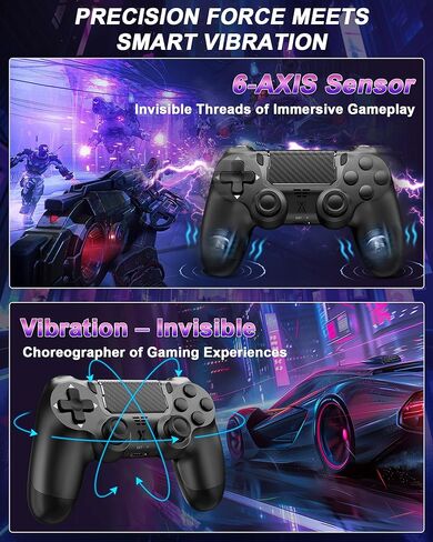 وحدة تحكم Quevati اللاسلكية لجهاز PS-4، عصا تحكم لعبة اهتزاز مزدوجة/استشعار الحركة/لوحة اللمس/مكبر صوت/سماعة رأس مقبس صوت 3.5 مم، مستشعر ستة محاور مطور، متوافق مع وحدة تحكم PS4/Slim/Pro/الكمبيوتر الشخصي in Kuwait