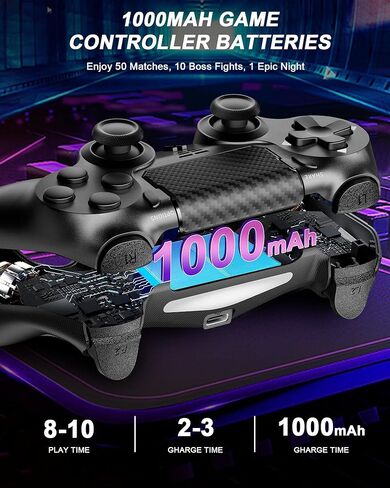 وحدة تحكم Quevati اللاسلكية لجهاز PS-4، عصا تحكم لعبة اهتزاز مزدوجة/استشعار الحركة/لوحة اللمس/مكبر صوت/سماعة رأس مقبس صوت 3.5 مم، مستشعر ستة محاور مطور، متوافق مع وحدة تحكم PS4/Slim/Pro/الكمبيوتر الشخصي in Kuwait