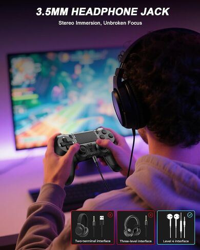 وحدة تحكم Quevati اللاسلكية لجهاز PS-4، عصا تحكم لعبة اهتزاز مزدوجة/استشعار الحركة/لوحة اللمس/مكبر صوت/سماعة رأس مقبس صوت 3.5 مم، مستشعر ستة محاور مطور، متوافق مع وحدة تحكم PS4/Slim/Pro/الكمبيوتر الشخصي in Kuwait